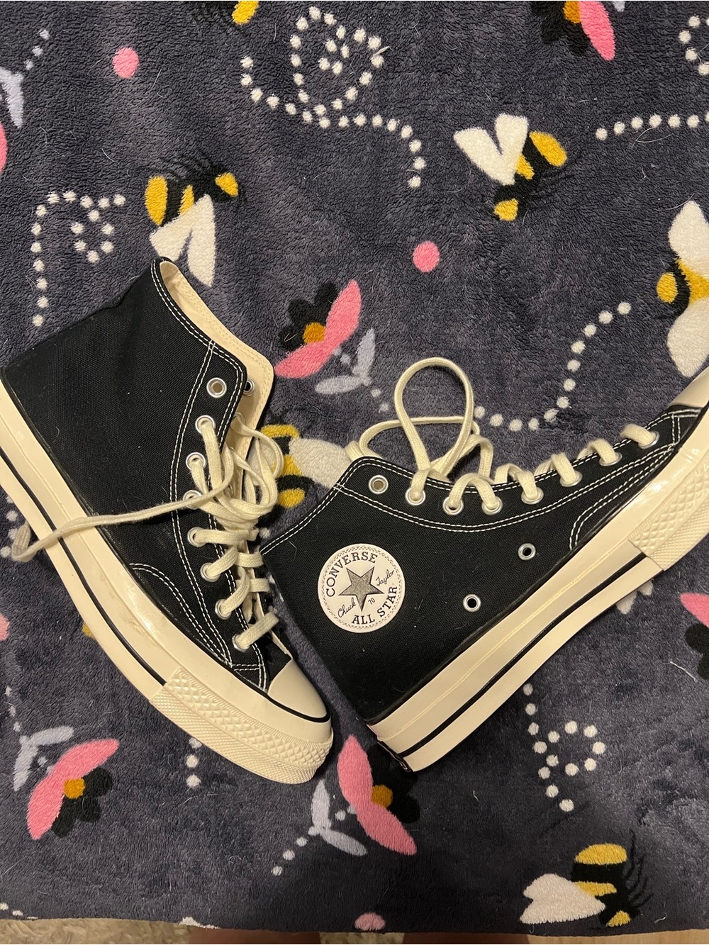 Converse High Top Sneakers in Black with Cream Accents